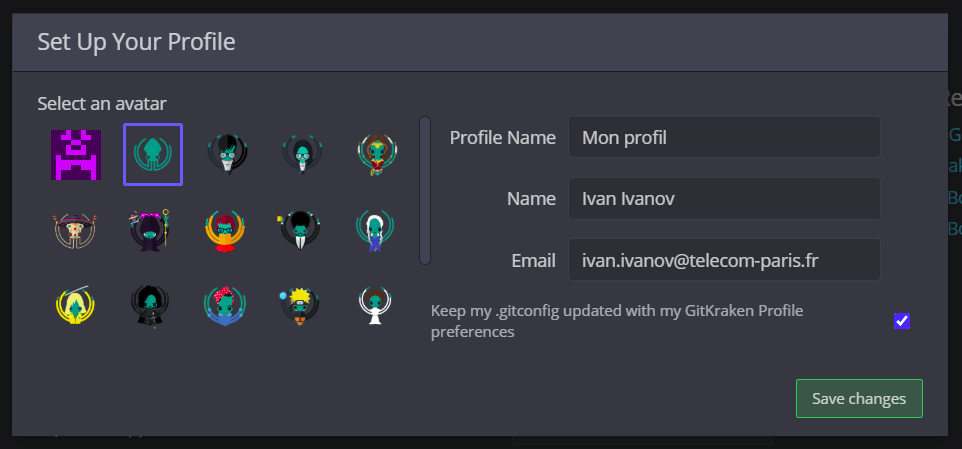 Configuration du profil